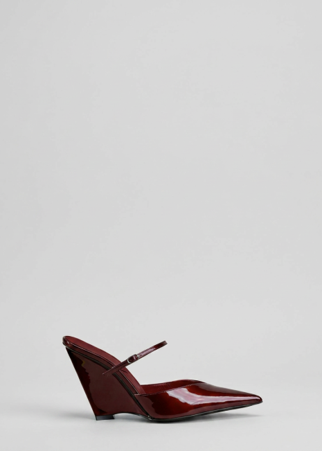 Burgundy Wedge Mule on Light Grey Background