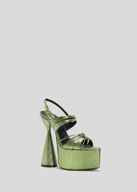 Chameleon Green Platform Sandal Front-Side on Light Grey Background