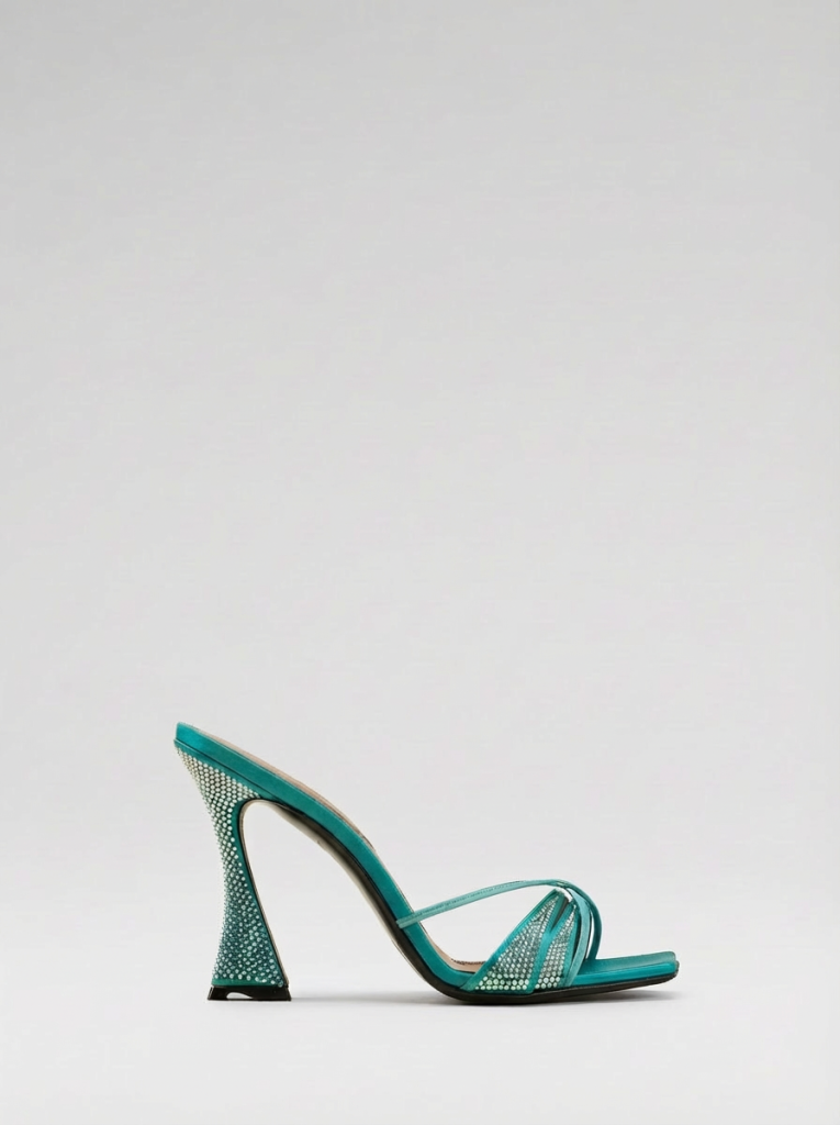 Blue Shoe on Black Platform Background