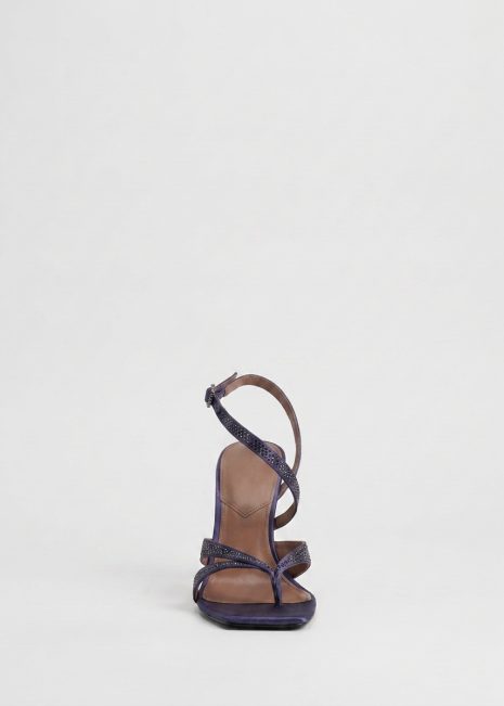 Purple Indigo Heels Front View Grey Background